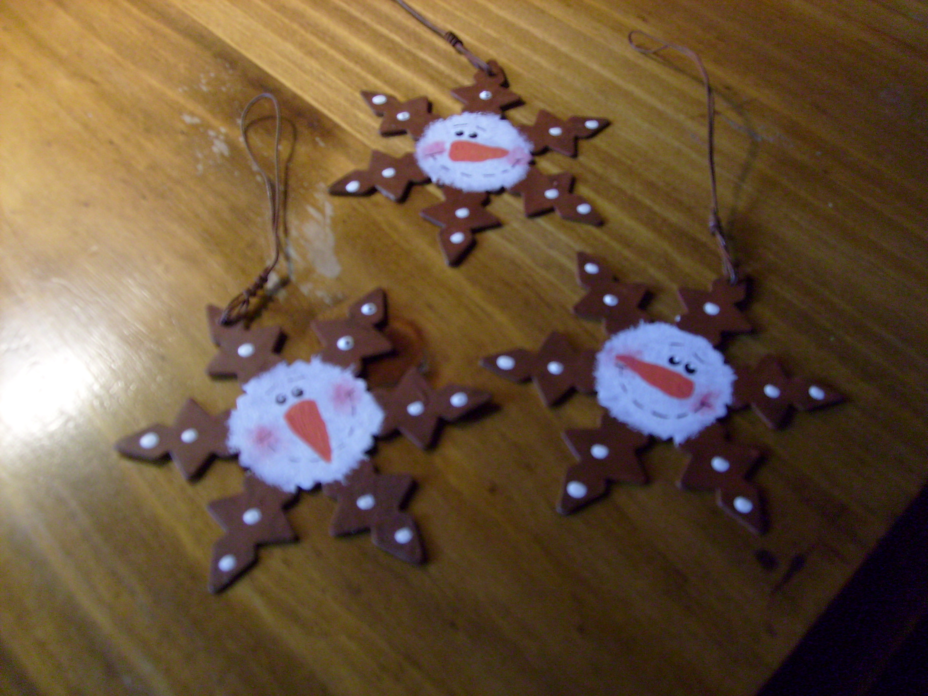 Small Rusty Snowflakes With Handpainted Snowman Faces